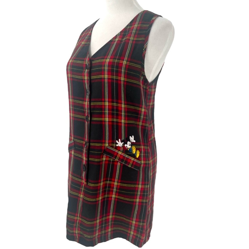 Vintage 90s Mickey Unlimited Embroidered Plaid Jumper Dress Jerry Leigh Size 3
